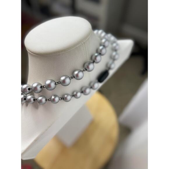 Furla Italy Italian beaded necklace gray and black beads long, wrappable jewelry - Picture 2 of 16